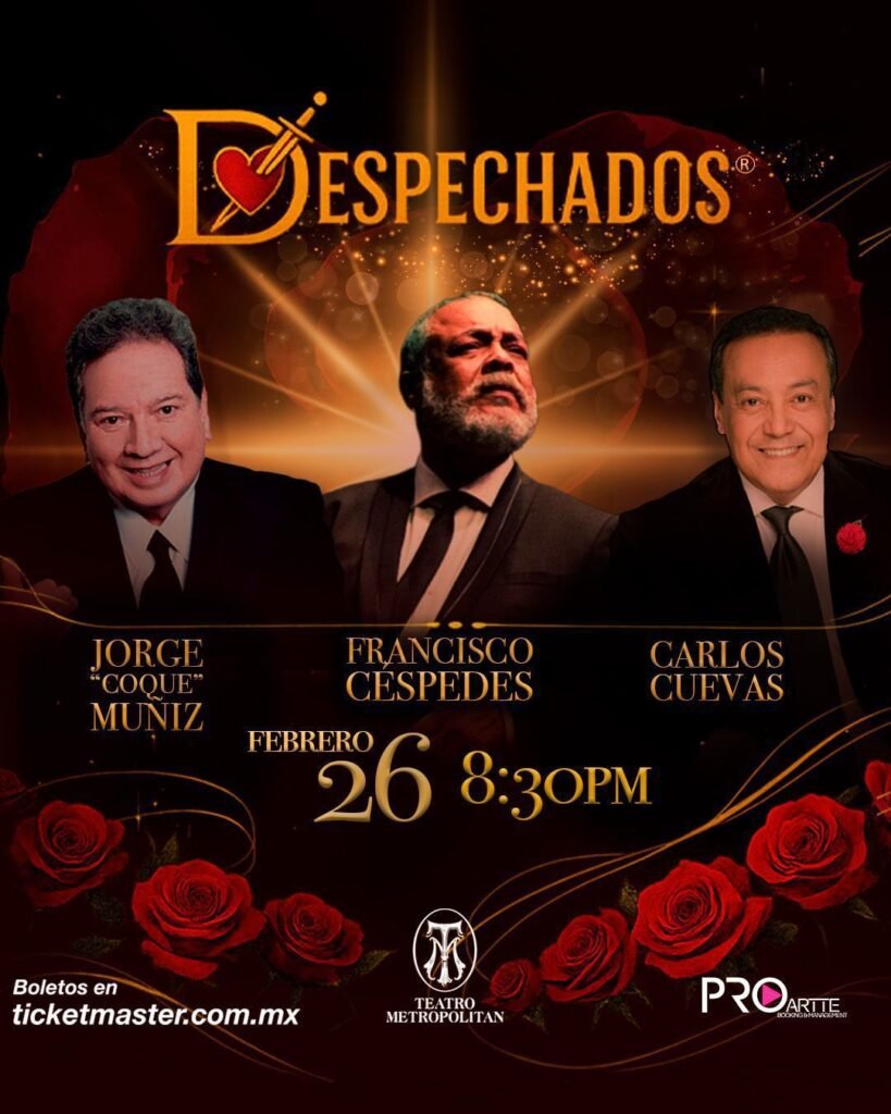Francisco Céspedes, Carlos Cuevas y Jorge Coque Muñiz reunidos para el espectáculo Despechados en el Teatro Metropólitan