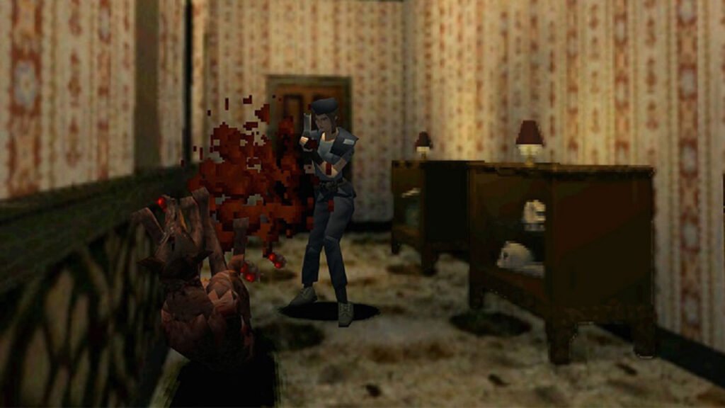 Gameplay original de Resident Evil con cámaras fijas y tensión clásica
