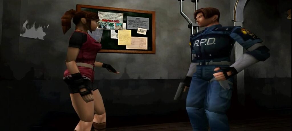 Leon S. Kennedy y Claire Redfield en Resident Evil 2 versión original de 1998