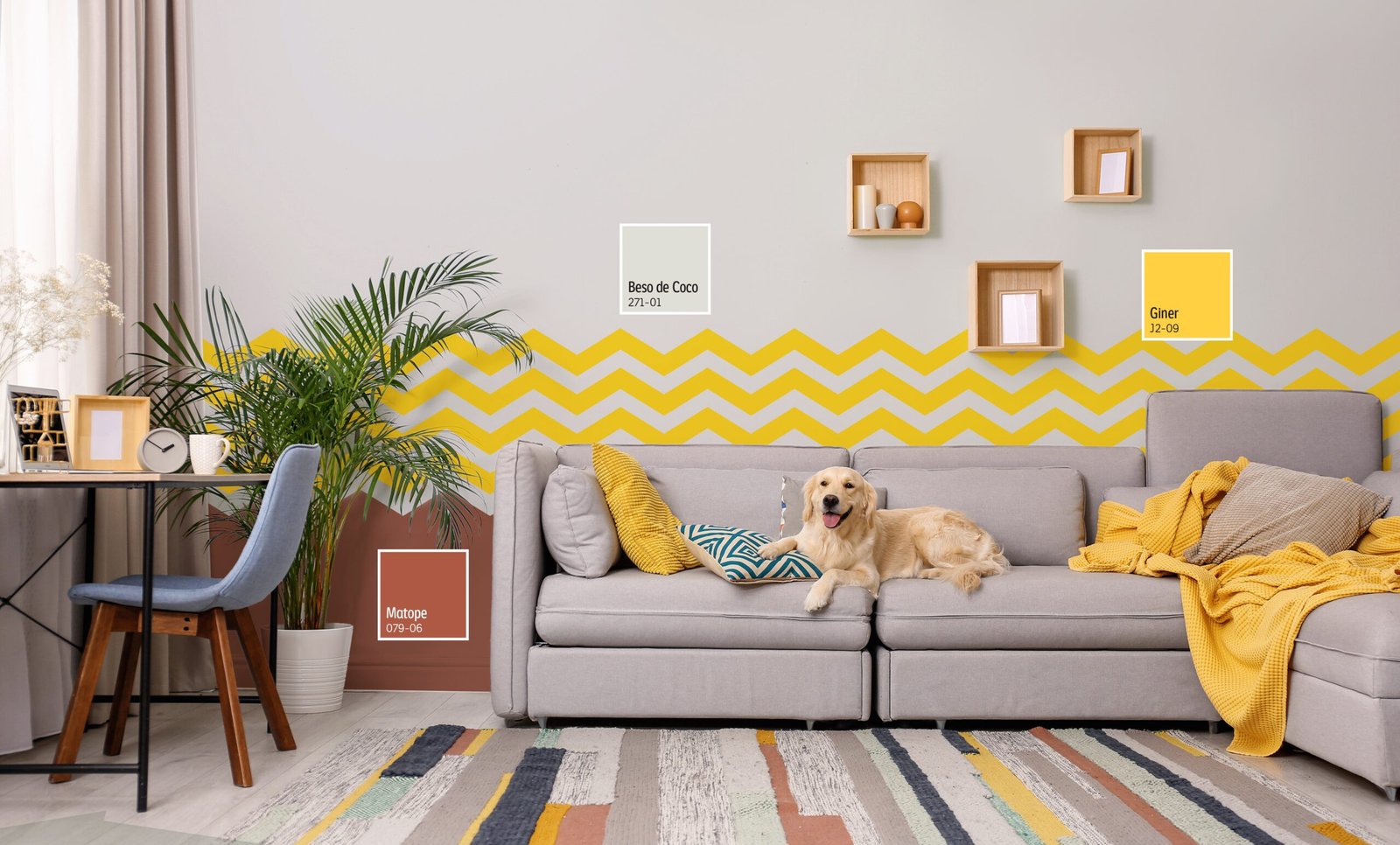 Sala moderna decorada con tonos amarillos inspirada en el Yellow Day para transmitir energía, bienestar y calidez en el hogar.