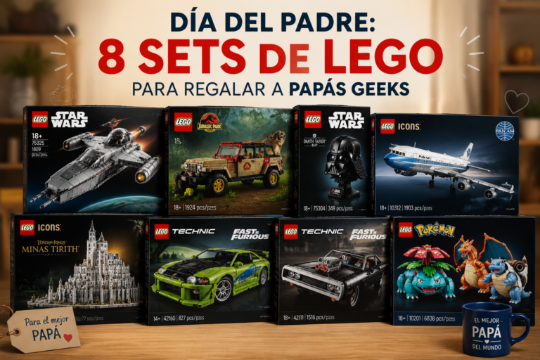 Colección de sets LEGO inspirados en Star Wars, Jurassic Park, Pokémon y Fast & Furious ideales para regalar en el Día del Padre.
