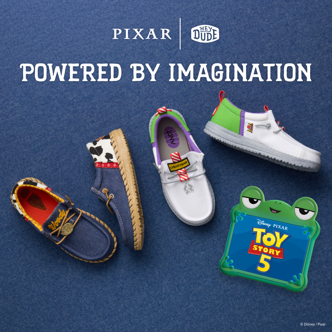 Colección de zapatos HEYDUDE inspirados en Toy Story con diseños de Buzz Lightyear, Woody y Jessie